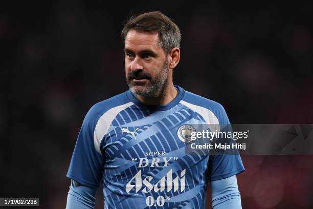 Scott Carson of Manchester City warms up prior to the UEFA Champions League match between RB Leipzig and Manchester City at Red Bull Arena on October...