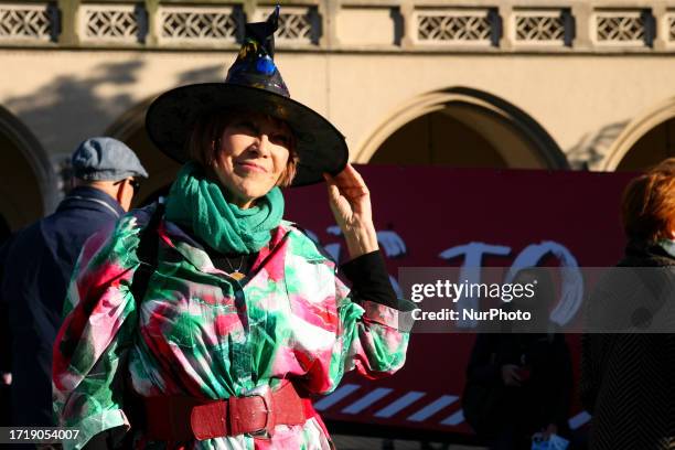 Witch rally at the Town Hall Tower on the Main Square on October 8, 2023 in Krakow, Poland. Before the end of the election campaign, a Witches' Rally...