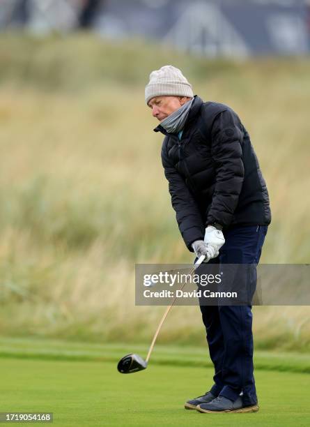 Michael Bloomberg of The United States the former mayor of New York plays his tee shot on the second hole during the first round of the Alfred...