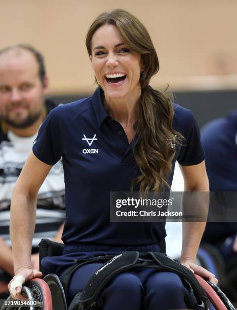 Catherine, Princess of Wales tries her hand at wheelchair rugby and joins a training session facilitated by members of the world-cup winning England...