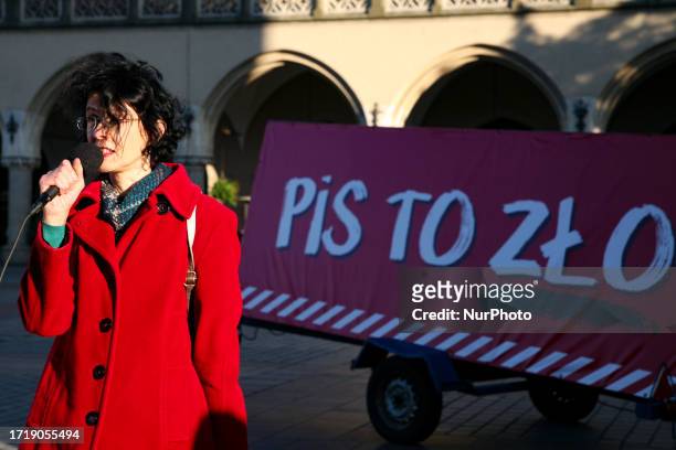Joanna Handerek during Witch rally at the Town Hall Tower on the Main Square on October 8, 2023 in Krakow, Poland. Before the end of the election...