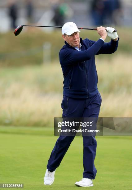 Jim Crayne of The United States the owner and chairman of the Houston Astros plays his tee shot on the second hole during the first round of the...