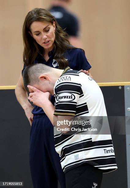 Catherine, Princess of Wales tries her hand at wheelchair rugby and joins a training session facilitated by members of the world-cup winning England...