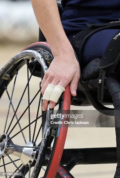 Catherine, Princess of Wales tries her hand at wheelchair rugby and joins a training session facilitated by members of the world-cup winning England...