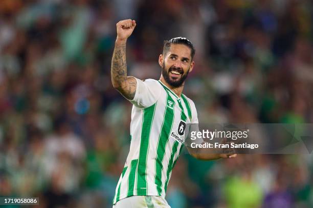 Isco Alarcon of Real Betis celebrates after scoring the teams second goal during the UEFA Europa League Group C match between Real Betis and Sparta...