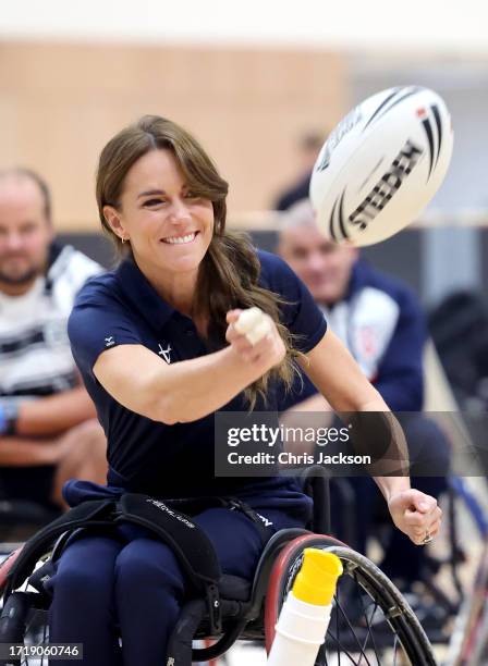 Catherine, Princess of Wales during a Rugby League Inclusivity Day at Allam Sports Centre on October 05, 2023 in Hull, England. The Princess of Wales...