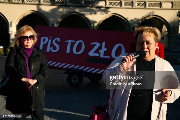 Witch rally at the Town Hall Tower on the Main Square on October 8, 2023 in Krakow, Poland. Before the end of the election campaign, a Witches' Rally...