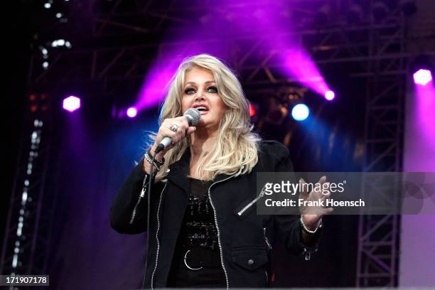 British singer Bonnie Tyler performs live during the Stadtwerkefestival on June 29, 2013 in Potsdam, Germany.
