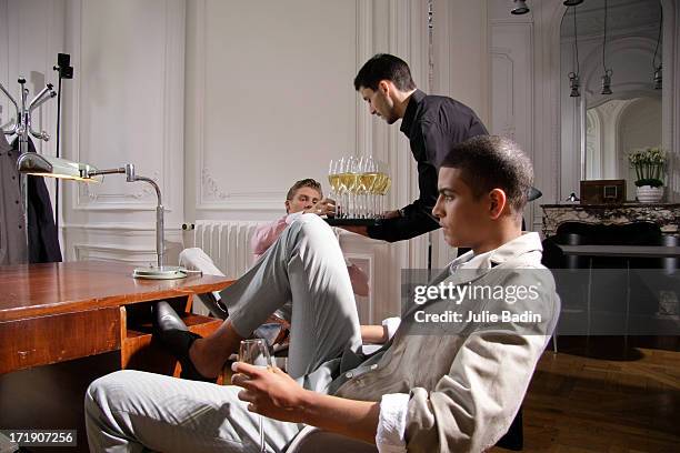 Models getting ready for the Francesco Smalto Menswear Spring/Summer 2014 Show As Part Of The Paris Fashion Week on June 29, 2013 in Paris, France.