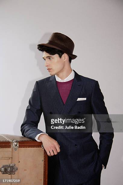 Model ready for the Francesco Smalto Menswear Spring/Summer 2014 Show As Part Of The Paris Fashion Week on June 29, 2013 in Paris, France.