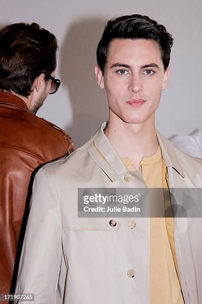 Models backstage before the Francesco Smalto Menswear Spring/Summer 2014 Show As Part Of The Paris Fashion Week on June 29, 2013 in Paris, France.