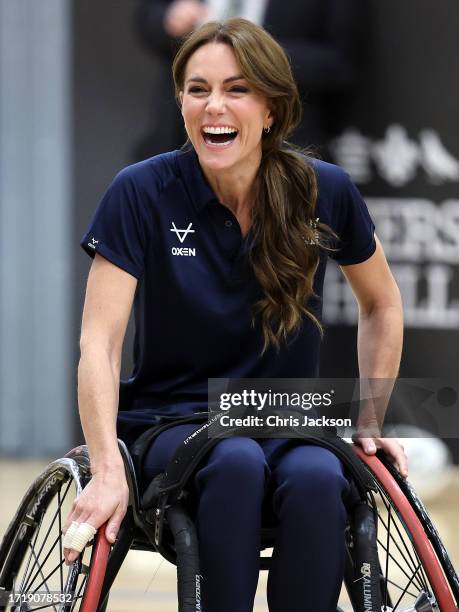 Catherine, Princess of Wales tries her hand at wheelchair rugby and joins a training session facilitated by members of the world-cup winning England...