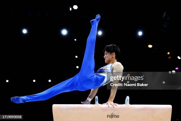 Daiki Hashimoto of Team Japan competes on Pommel Horse during the Men's All Around Final on Day Six of the 2023 Artistic Gymnastics World...