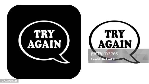 black and white try again bubble icons - try again stock illustrations