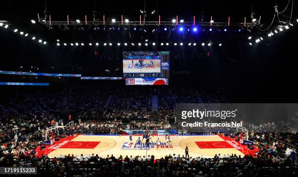 General view of play during the NBA match between Dallas Mavericks and Minnesota Timberwolves at Etihad Arena on October 05, 2023 in Abu Dhabi,...