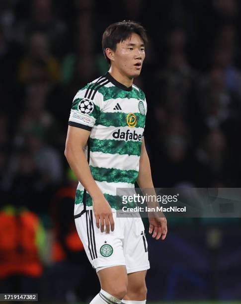 Yang Hyun-Jun of Celtic is seen during the UEFA Champions League match between Celtic FC v SS Lazio at Celtic Park Stadium on October 04, 2023 in...