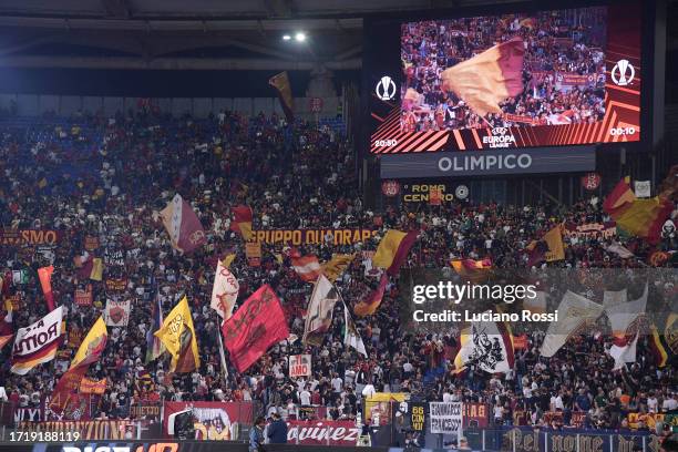 Roma supporters during the UEFA Europa League 2023/24 match between AS Roma v Servette FC at Stadio Olimpico on October 05, 2023 in Rome, Italy.