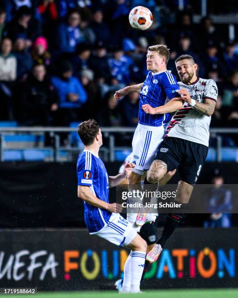 Robert Andrich of Leverkusen in action during the UEFA Europa League match between Molde FK and Bayer 04 Leverkusen on October 05, 2023 in Molde,...