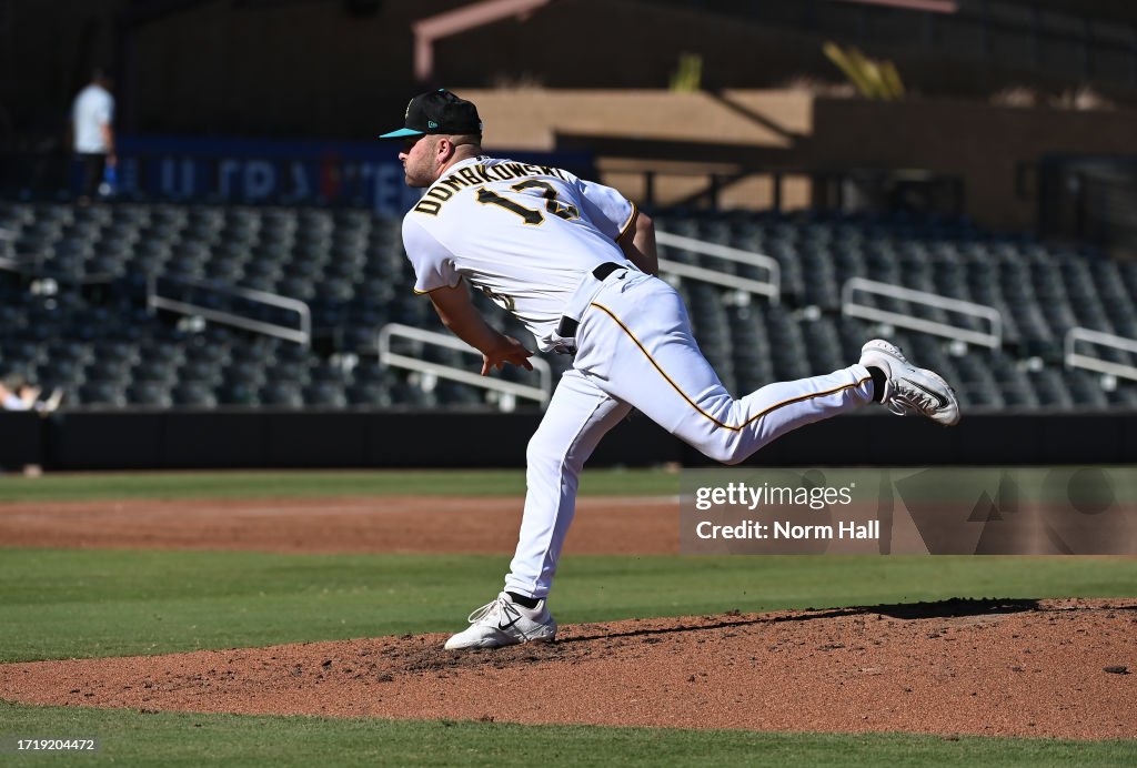 Salt River Rafters Nick Dombkowski of the Salt River Rafters pitches during the game ...