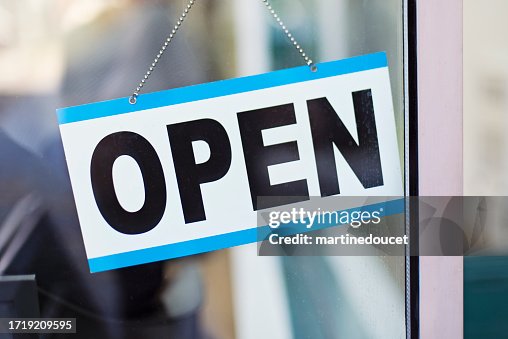 Front Sign Open Storefront Sign Open In Black Letters High-Res Stock Photo - Getty Images