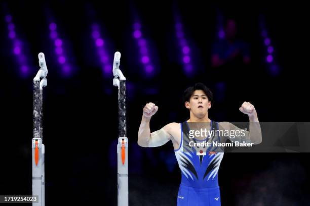 Daiki Hashimoto of Team Japan competes on Parallel Bars during the Men's All Around Final on Day Six of the 2023 Artistic Gymnastics World...