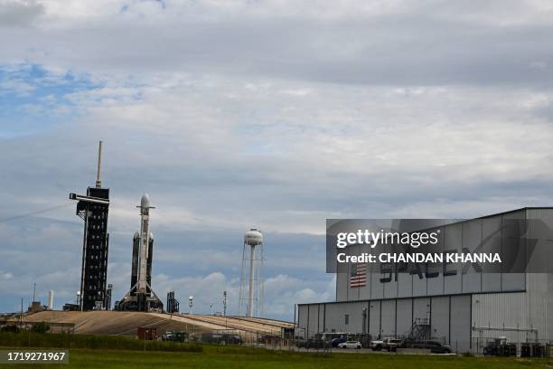 SpaceX Falcon Heavy rocket with the Psyche spacecraft sits on launch pad 39A at NASA's Kennedy Space Center in Cape Canaveral, Florida, on October...