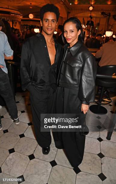 Marcelino Sambe and Francesca Hayward attend Harrods Iconic Dining Hall relaunch hosted by Stanley Tucci on October 5, 2023 in London, England.