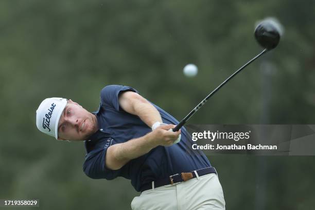 Ryan Gerard of the United States plays his shot from the fifth tee during the first round of the Sanderson Farms Championship at The Country Club of...