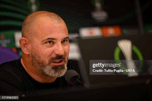 Dejan Stankovic, Head Coach of Ferencvarosi TC, speaks to the media in the post match press conference after the UEFA Europa Conference League match...