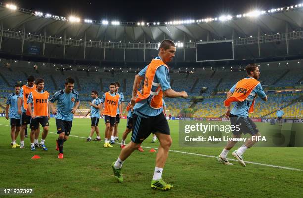 Fernando Torres of Spain in action during a training session, ahead of their FIFA Confederations Cup Brazil 2013 Final match against Brazil, at the...