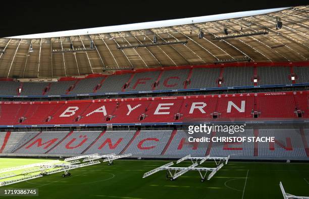 General view taken on October 11, 2023 shows the Allianz Arena Stadium, home stadium of German first division football club FC Bayern Munich, in...