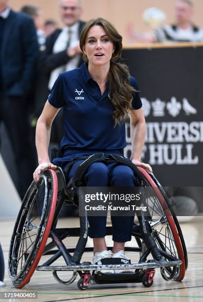 Catherine, Princess of Wales during a Rugby League Inclusivity Day at Allam Sports Centre on October 05, 2023 in Hull, England. The Princess of Wales...