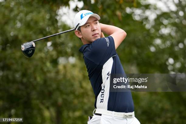 Seung-yul Noh of South Korea plays his shot from the 15th tee during the first round of the Sanderson Farms Championship at The Country Club of...