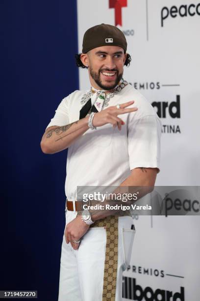 Bad Bunny attends the 2023 Billboard Latin Music Awards at Watsco Center on October 05, 2023 in Coral Gables, Florida.