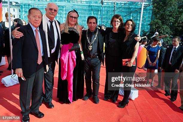 Kim Dong-Ho, Nikita Mikhalkov, Tatyana Mikhalkova, Mohsen Makhmalbaf and Ursula Meier during the closing ceremony of the Moscow International Film...