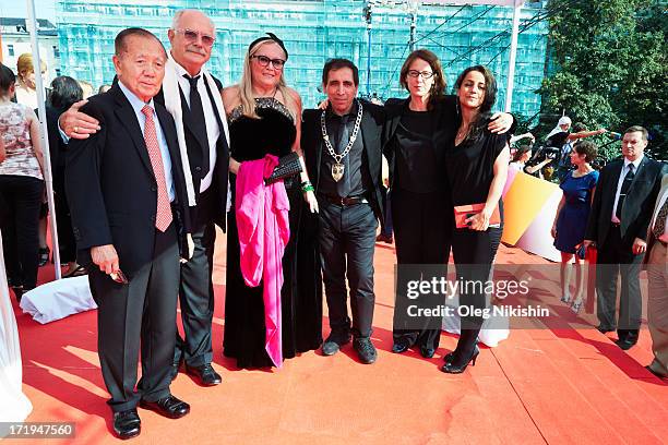 Kim Dong-Ho, Nikita Mikhalkov, Tatyana Mikhalkova, Mohsen Makhmalbaf and Ursula Meier during the closing ceremony of the Moscow International Film...