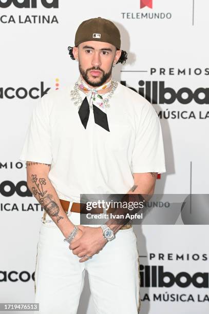 Bad Bunny attends the 2023 Billboard Latin Music Awards at Watsco Center on October 05, 2023 in Coral Gables, Florida.