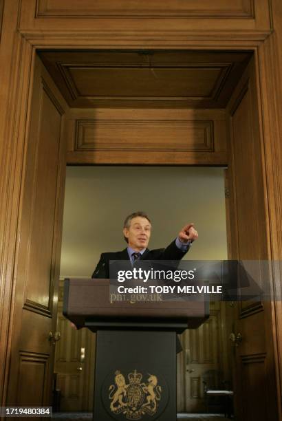 Britain's Prime Minister Tony Blair addresses journalists during his monthly news conference at Downing Street in London, 27 February 2007.
