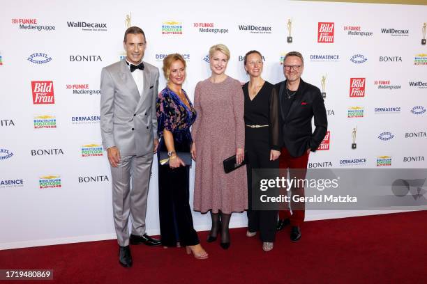 Kai Pflaume, Julia Becker, Manuela Schwesig, Nora Marx and Niklas Jakob Wilcke attend "Goldene Bild der Frau" Award 2023 at Stage Theater on October...