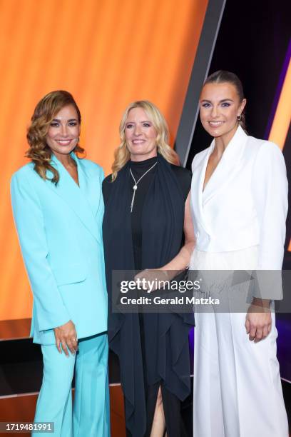 Jana Ina Zarrella, Claudia Kleinert and Laura Wontorra attend the "Goldene Bild der Frau" Award 2023 at Stage Theater on October 11, 2023 in Hamburg,...