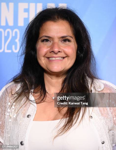 Nina Wadia attends the "Bonus Track" premiere during the 67th BFI London Film Festival at the Vue West End on October 05, 2023 in London, England.