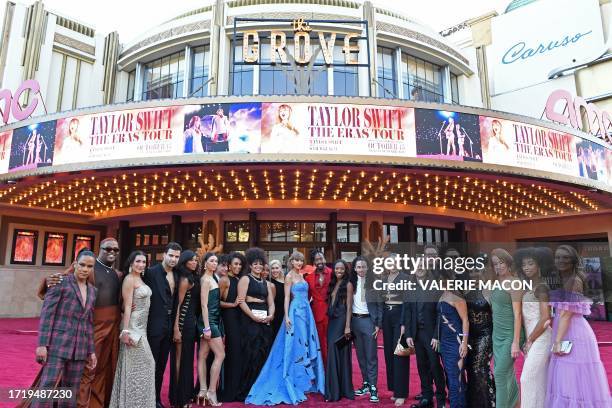 Singer Taylor Swift alongside dancers and band arrive for the "Taylor Swift: The Eras Tour" concert movie world premiere at AMC The Grove in Los...