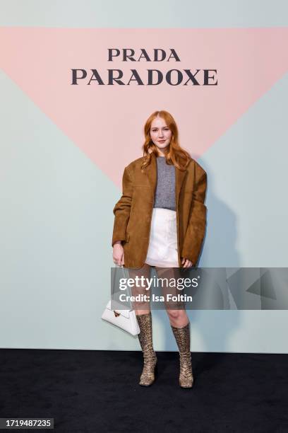 German actress Gina Stiebitz attends the Prada Paradoxe Anniversary & Launch Event In Duesseldorf on October 11, 2023 in Duesseldorf, Germany.