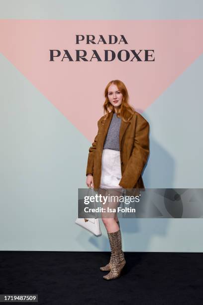 German actress Gina Stiebitz attends the Prada Paradoxe Anniversary & Launch Event In Duesseldorf on October 11, 2023 in Duesseldorf, Germany.