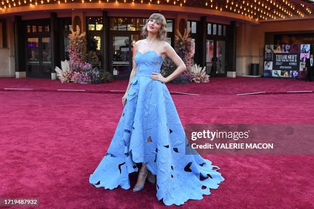 Singer Taylor Swift arrives for the "Taylor Swift: The Eras Tour" concert movie world premiere at AMC The Grove in Los Angeles, California on October...