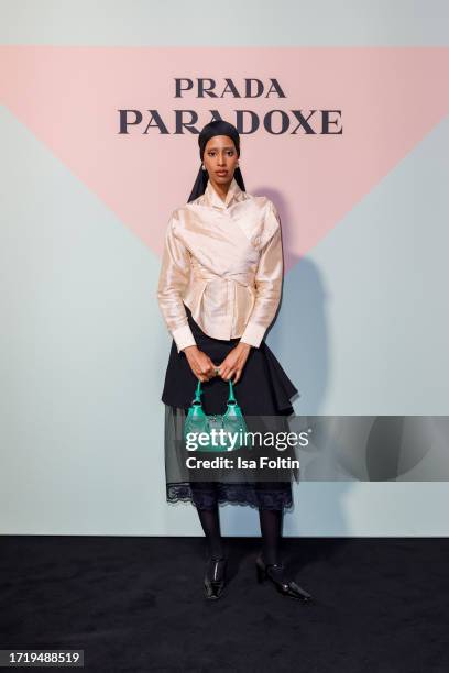 Influencer Hodan Yousuf attends the Prada Paradoxe Anniversary & Launch Event In Duesseldorf on October 11, 2023 in Duesseldorf, Germany.