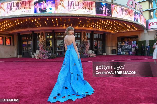 Singer Taylor Swift arrives for the "Taylor Swift: The Eras Tour" concert movie world premiere at AMC The Grove in Los Angeles, California on October...