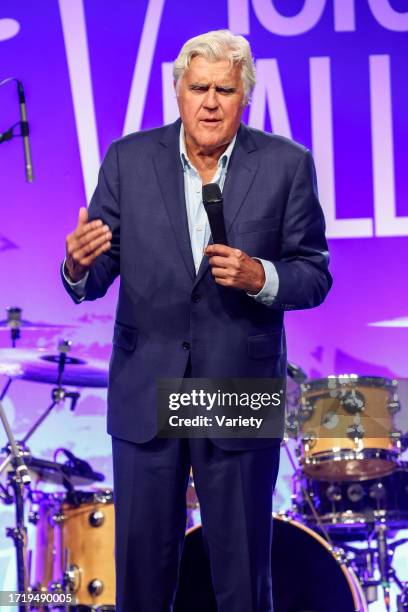 Jay Leno performs onstage at the The UCLA Department of Neurosurgery Visionary Ball Honoring Byron Allen, Johnese Spisso, MPA and Erika Kort at The...