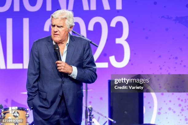 Jay Leno performs onstage at the The UCLA Department of Neurosurgery Visionary Ball Honoring Byron Allen, Johnese Spisso, MPA and Erika Kort at The...