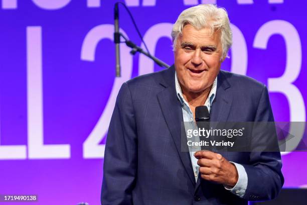 Jay Leno performs onstage at the The UCLA Department of Neurosurgery Visionary Ball Honoring Byron Allen, Johnese Spisso, MPA and Erika Kort at The...